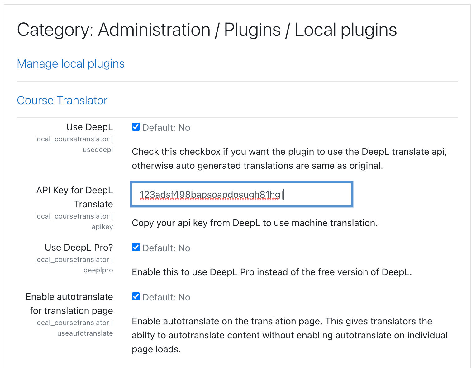 Course Translator Settings