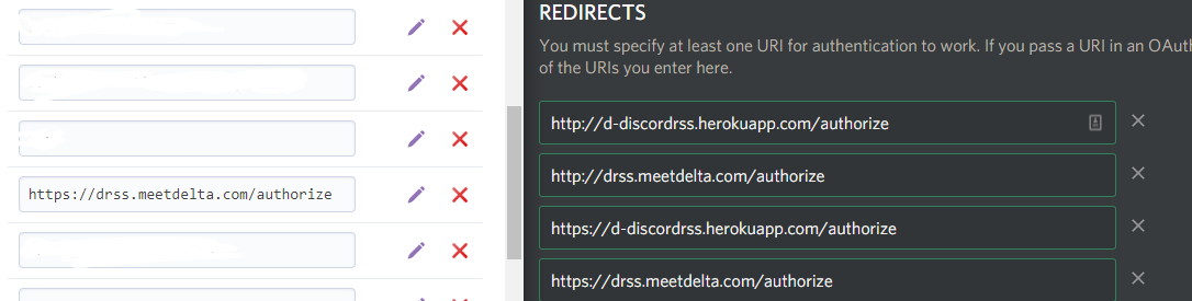 Example redirect uri's