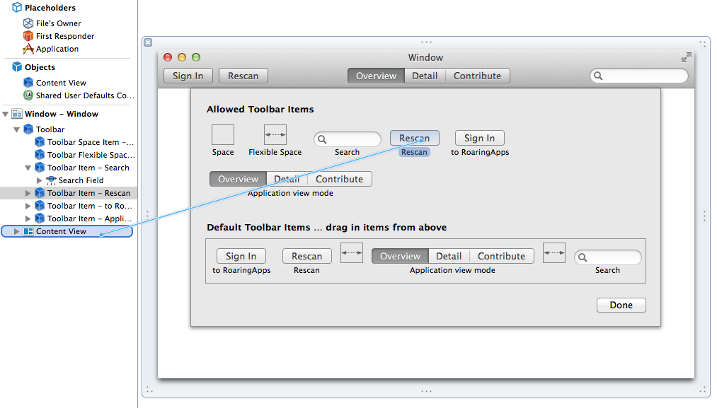 Binding toolbar element to action