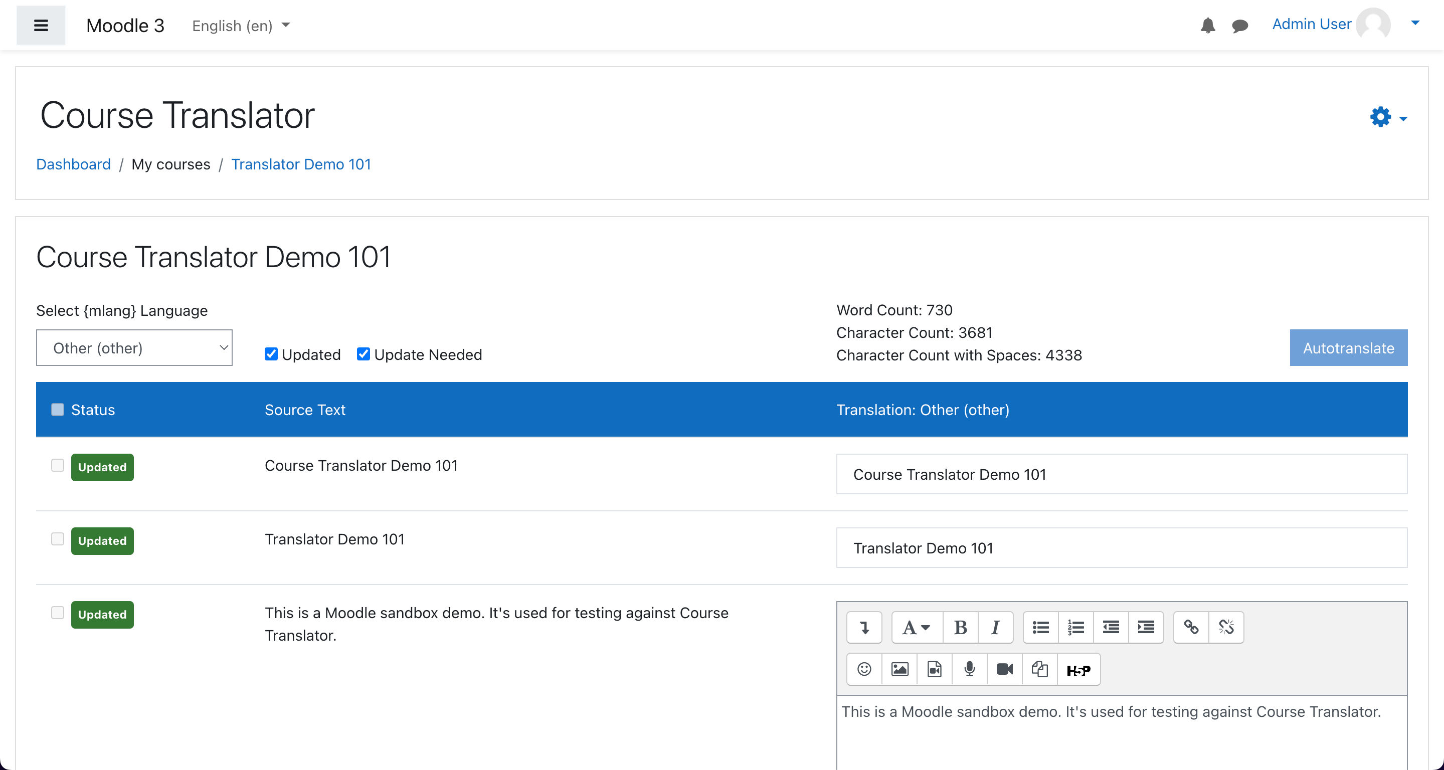 Course Translator Page