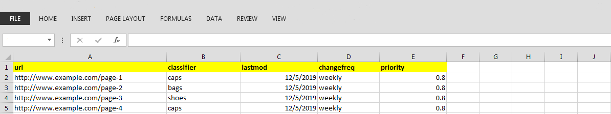 Excel sheet format