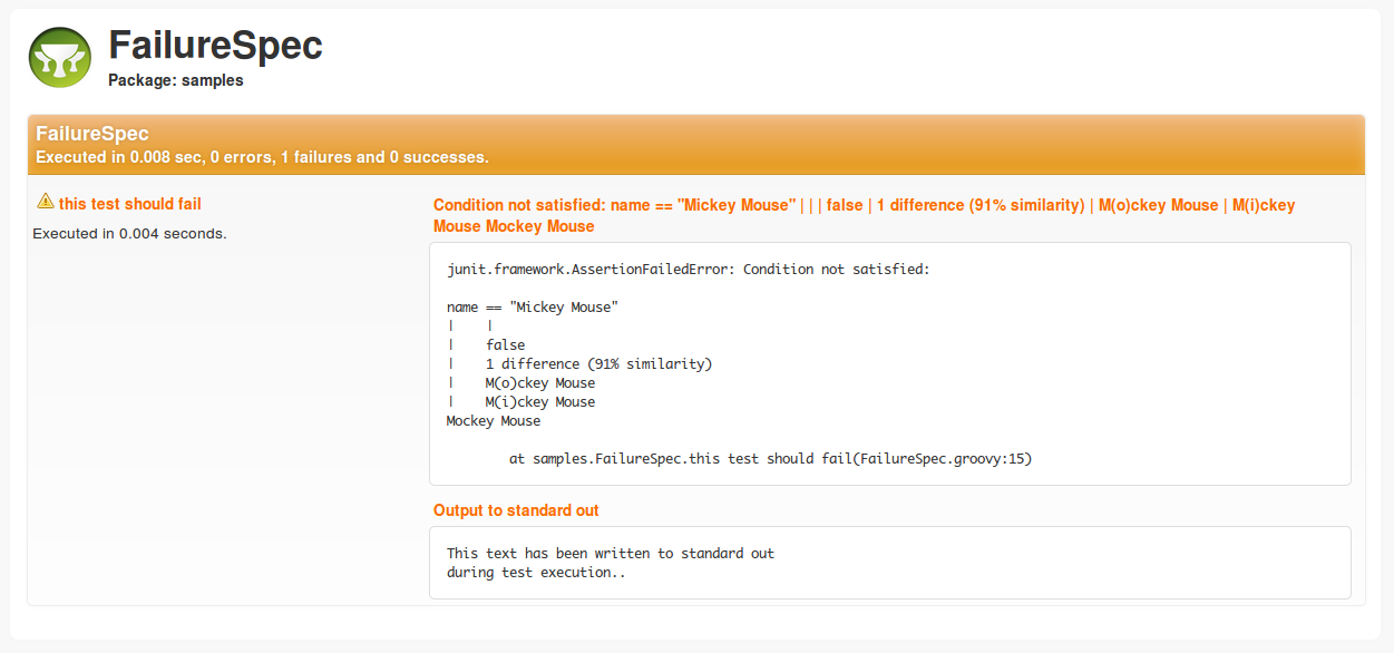 Report sample showing failed test