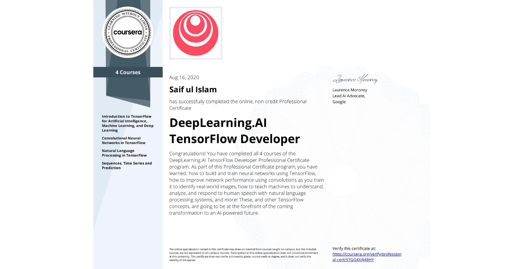 DeepLearning.AI Tensorflow Developer