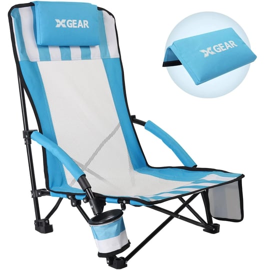 xgear-beach-chair-low-seat-beach-chair-for-adults-high-back-camping-chair-with-cup-holder-blue-white-1