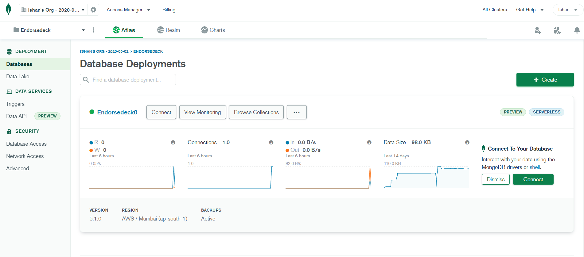 mongodb atlas database dashboard