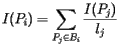 [  I(P_i)=\sum_{P_j\in B_i} \frac{I(P_j)}{l_j}  ] 