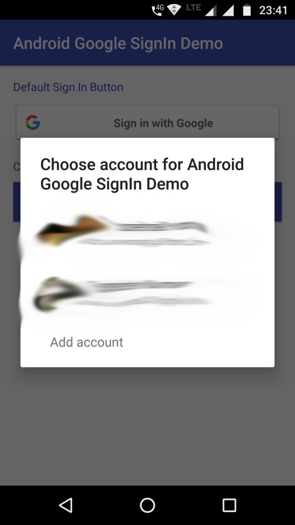 Google Account Selection Dialog