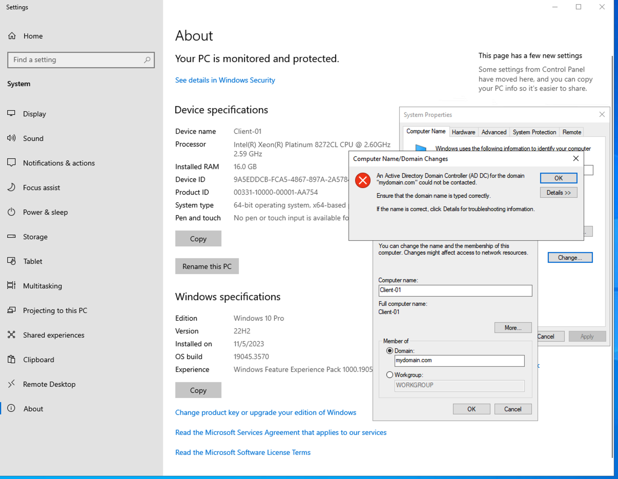 Connecting Client to Domain Controller