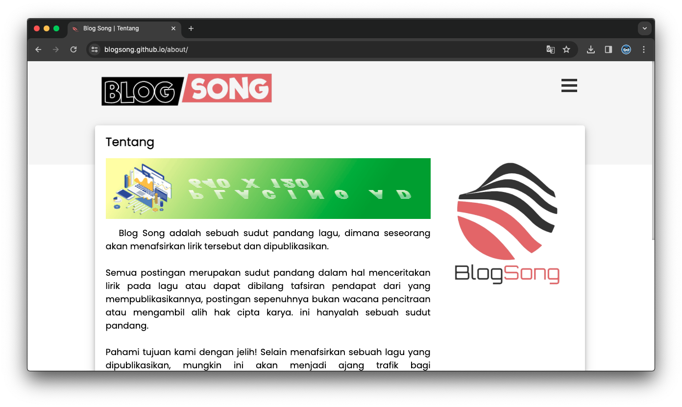 Blog Song | Screenshot Website