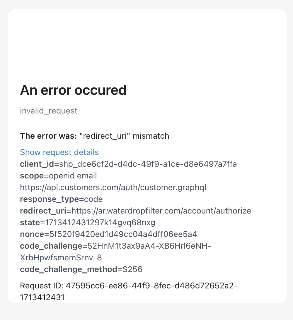 The error was: "redirect_uri" mismatch when signing in as a customer to a  newly created storefront · Issue #1898 · Shopify/hydrogen · GitHub