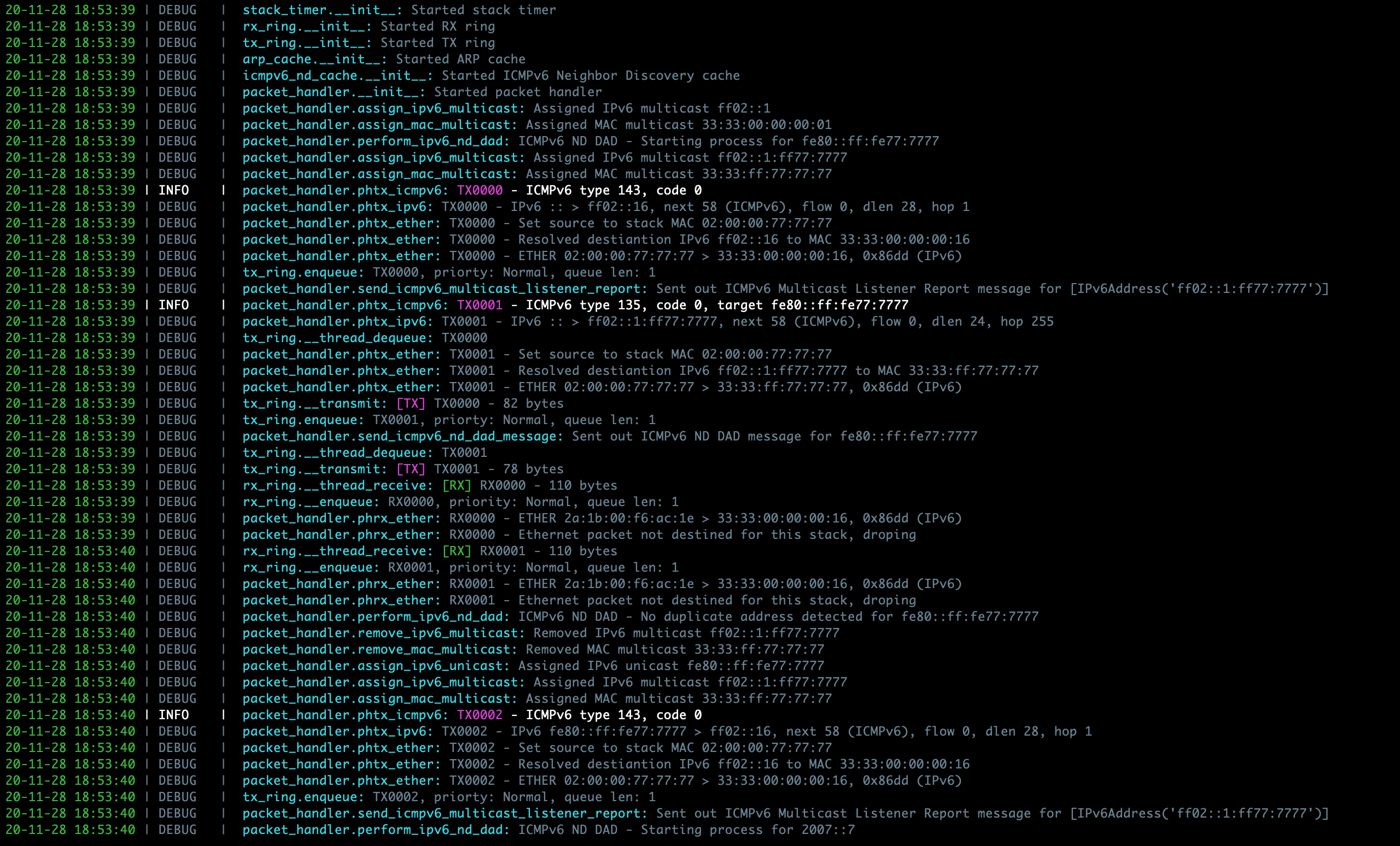 Sample PyTCP log output