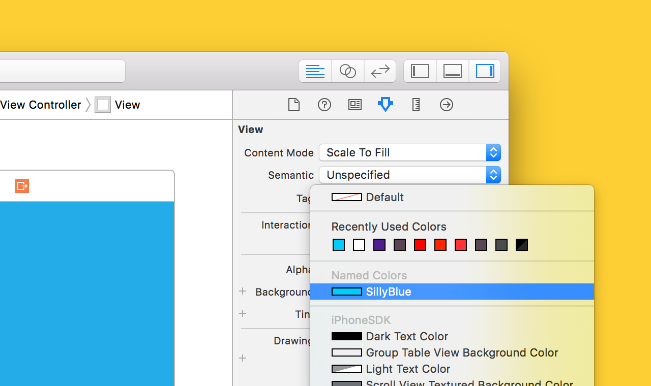 Using asset catalog colors in Storyboards