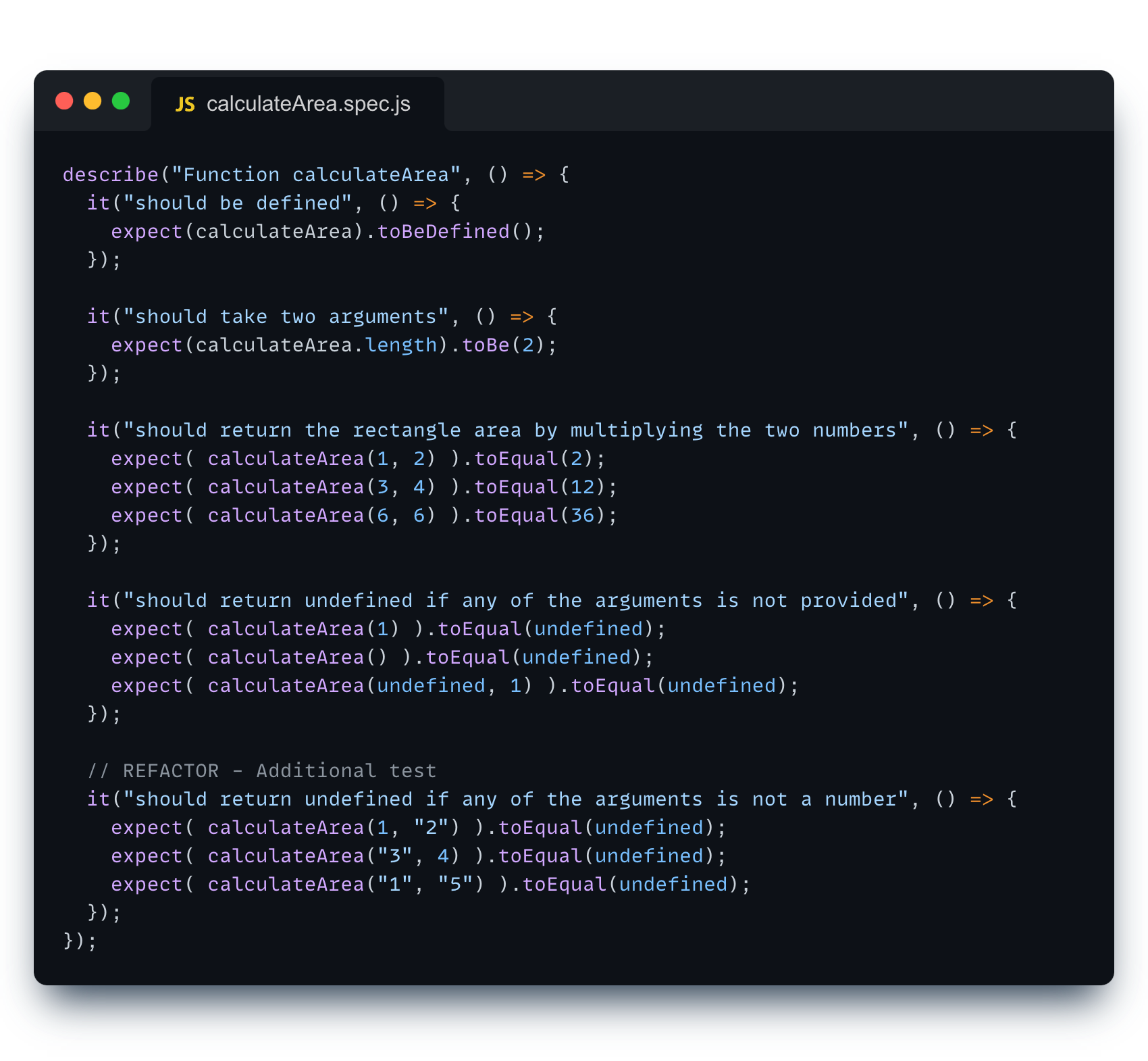 calculatearea tests solution