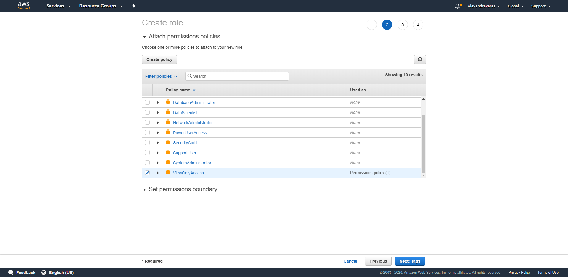 Create SAML Role - ViewOnlyAccess