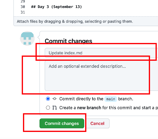 the commit changes button