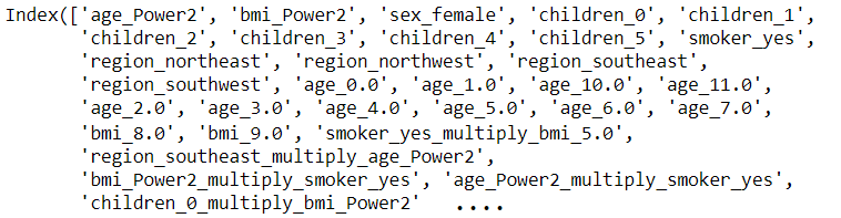 Columns in dataset after transformation