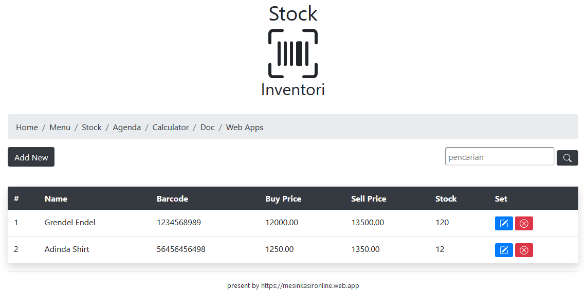 Inventori stok application