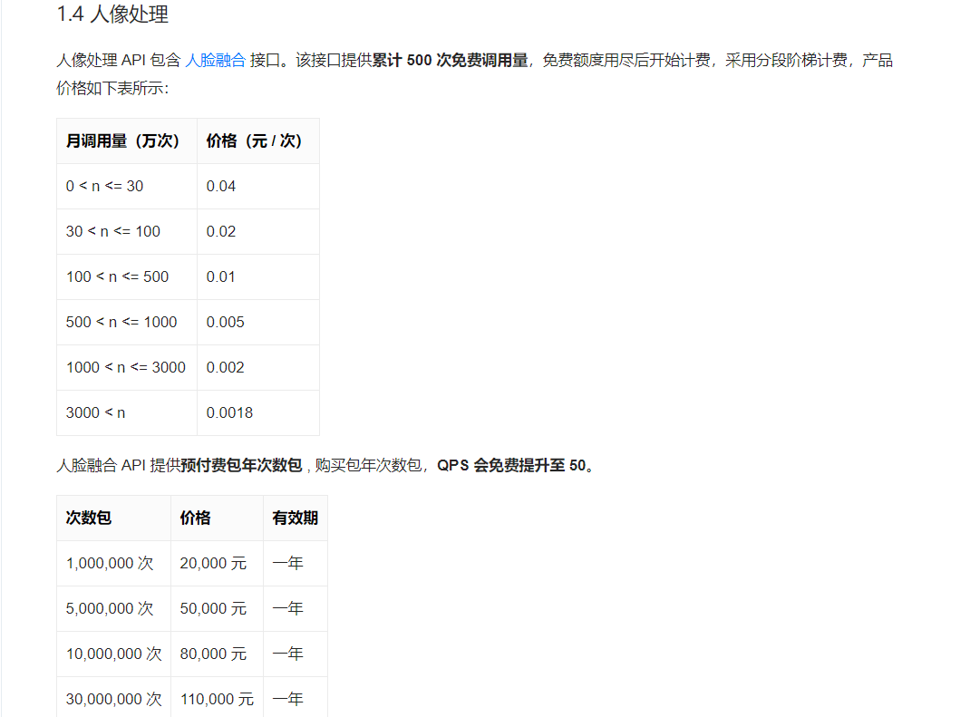 百度AI人像处理API价格