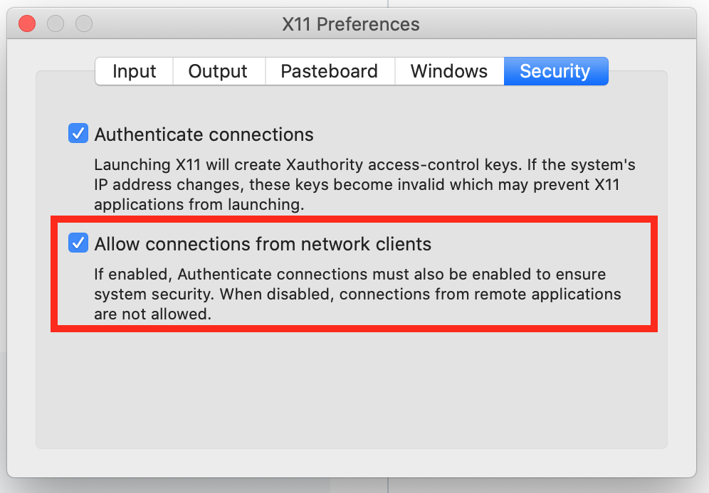 XQuartz settings page