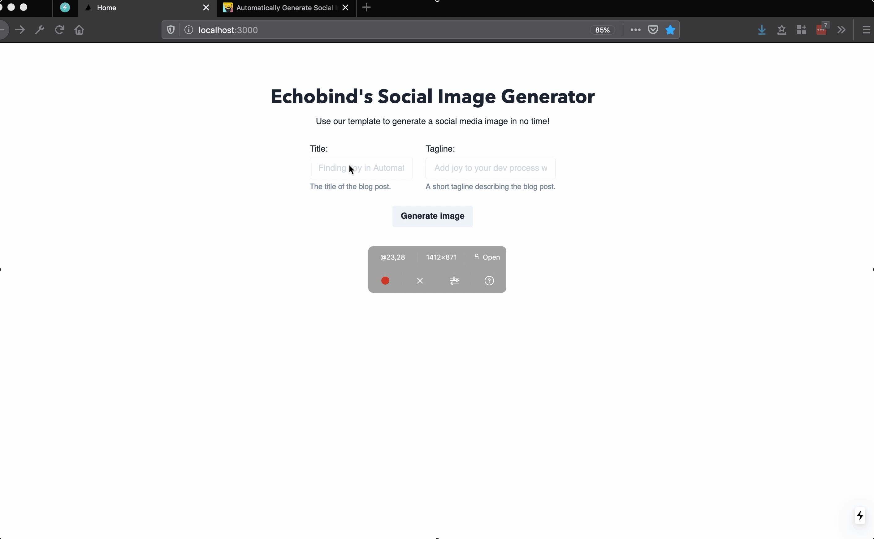 Gif of Echobind's blog image generator