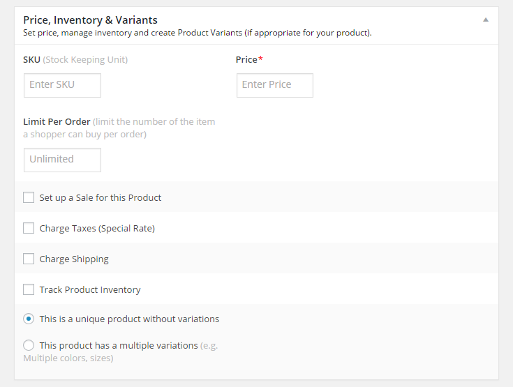 MarketPress - Prices, Inventory & Variants