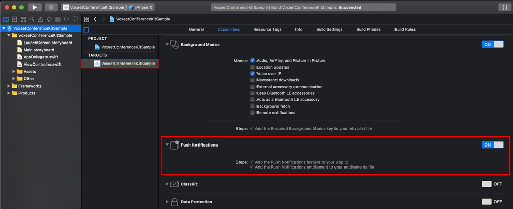 Push Notification Xcode capability