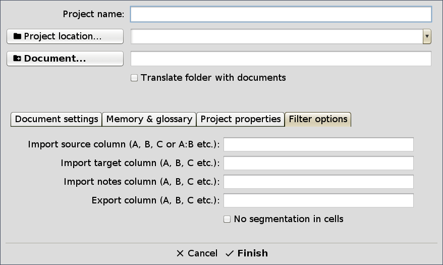 Filter options tab