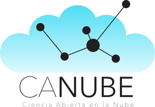 Logo with CANUBE in capital letters set in a Sans-Serif font; the NUBE part is set in bold; CANUBE is under a simmetric, five-lobed cloud, and the legend Ciencia Abierta en la nube underneath.