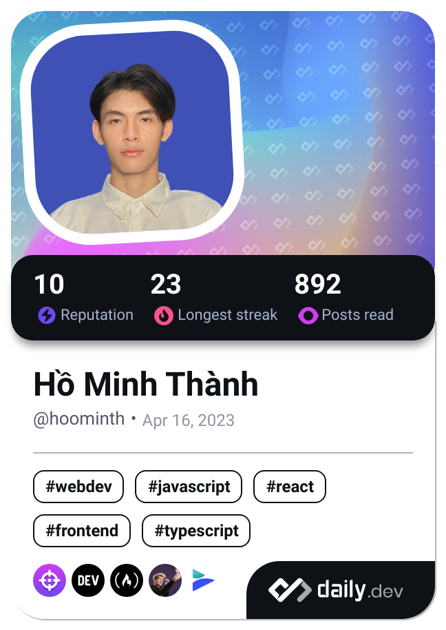 Hồ Minh Thành's Dev Card