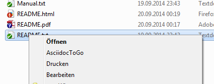 AsciidocToGo Context Menu