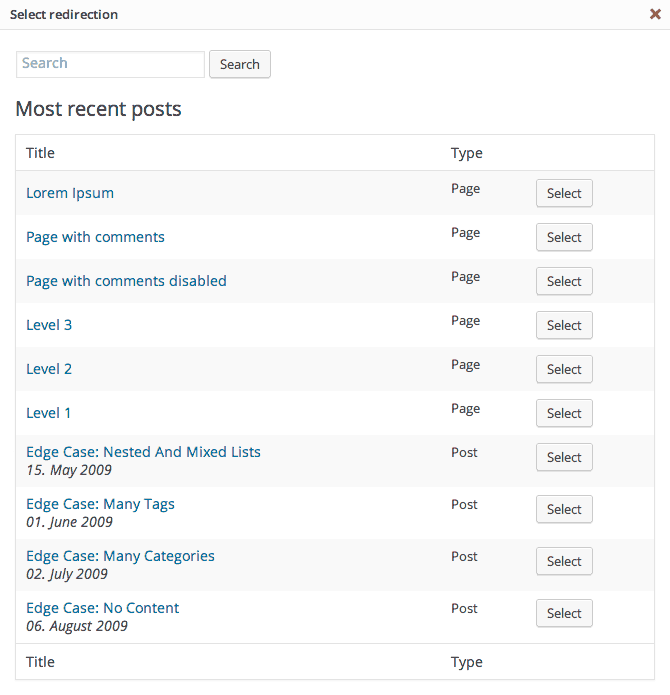 Modal box - Select post ( any post type ) with most recent posts