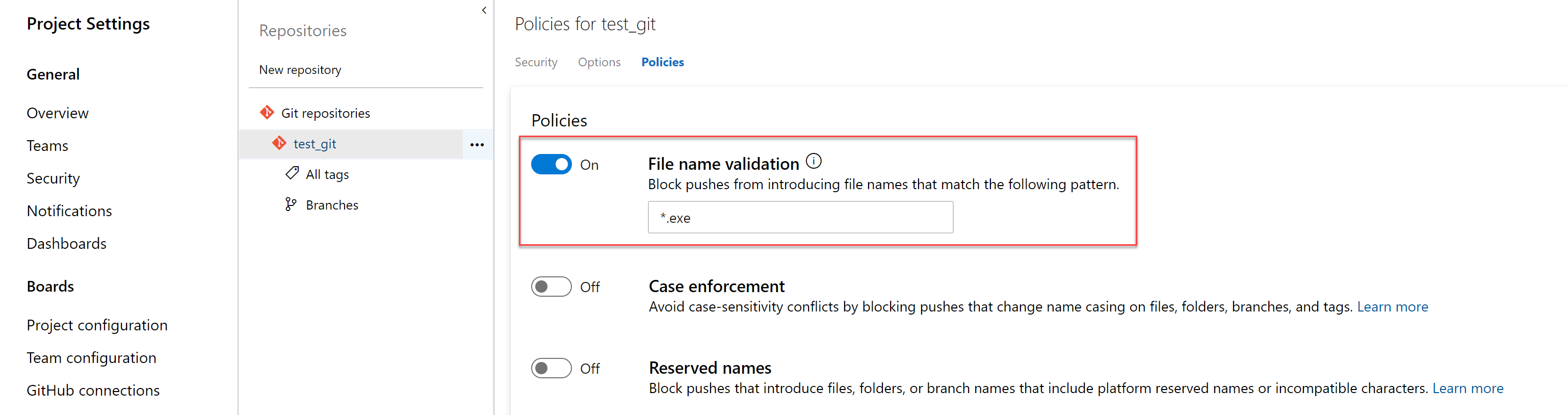 Policy to block files with specified patterns