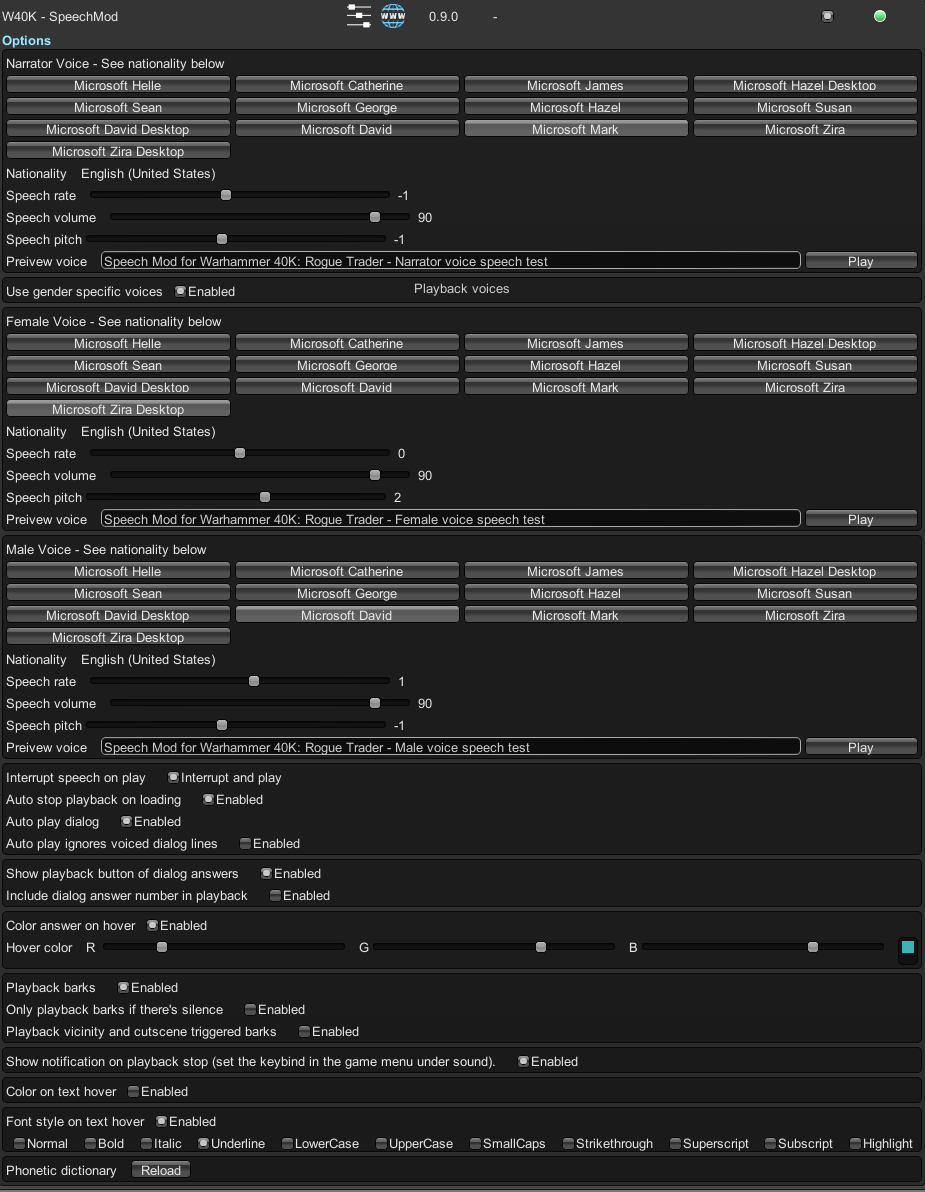 Settings for SpeechMod