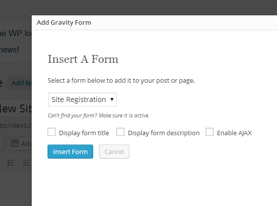 Add Form - Select Gravity Form