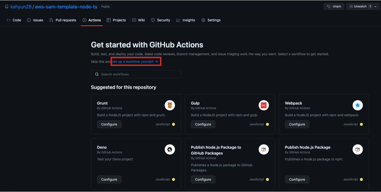 GitHub Actions setup workflow