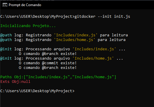 Tela de logs do comando path e init