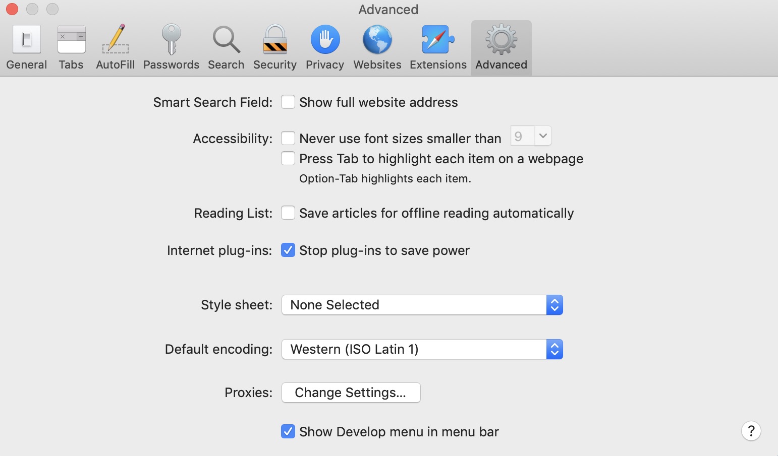 Mac Safari settings