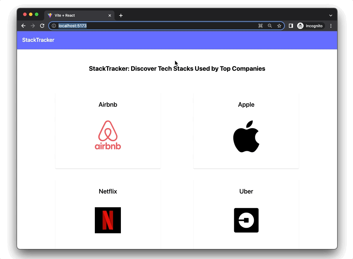 company details page showing tech stack