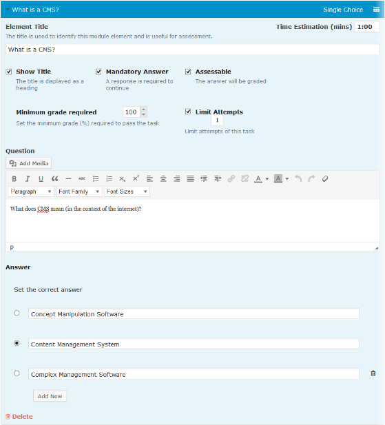 CoursePress - Course - Units - Elements - Single Choice