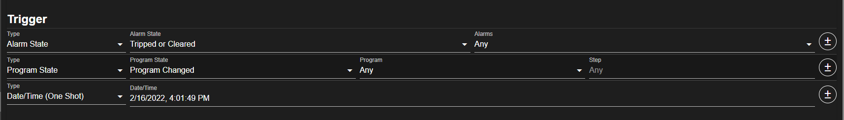 Three trigger types in macro script