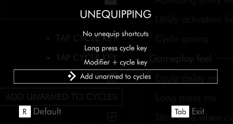 options for unequipping a slot