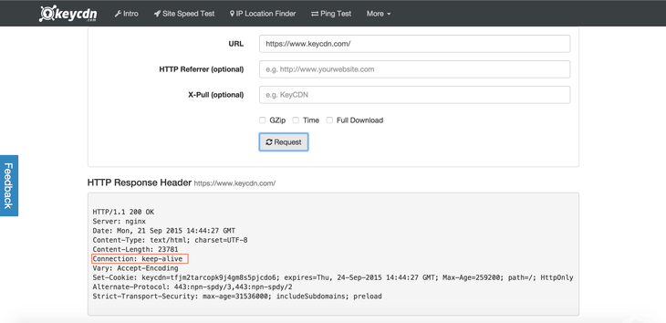 http keep alive in KEYCDN tool