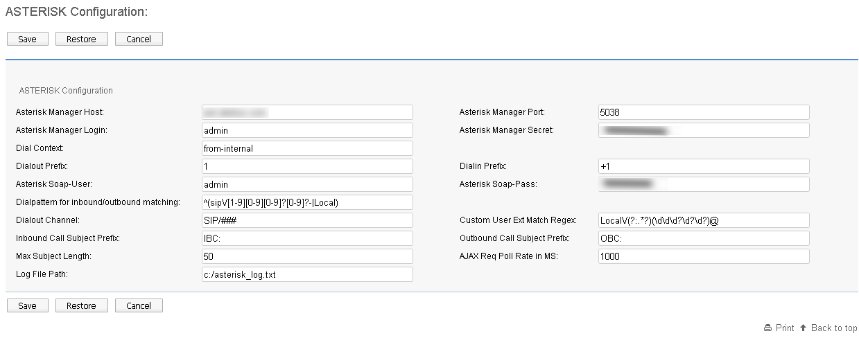 Administration Config Screen