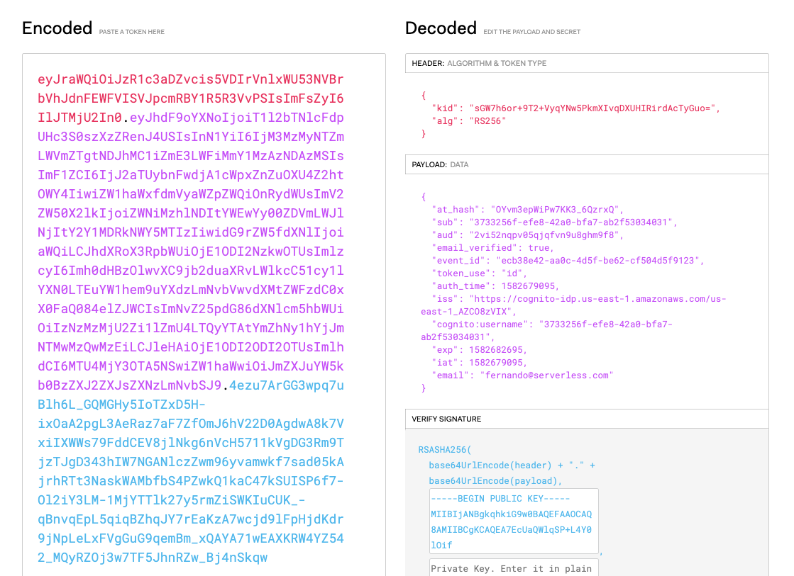 Decoding the JWT in jwt.io