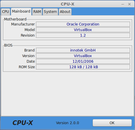 CPU-X on Linux Mint 17 i686 (under VirtualBox), GTK 3.10 (X11)