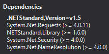 Screenshot of dependencies in NuGet