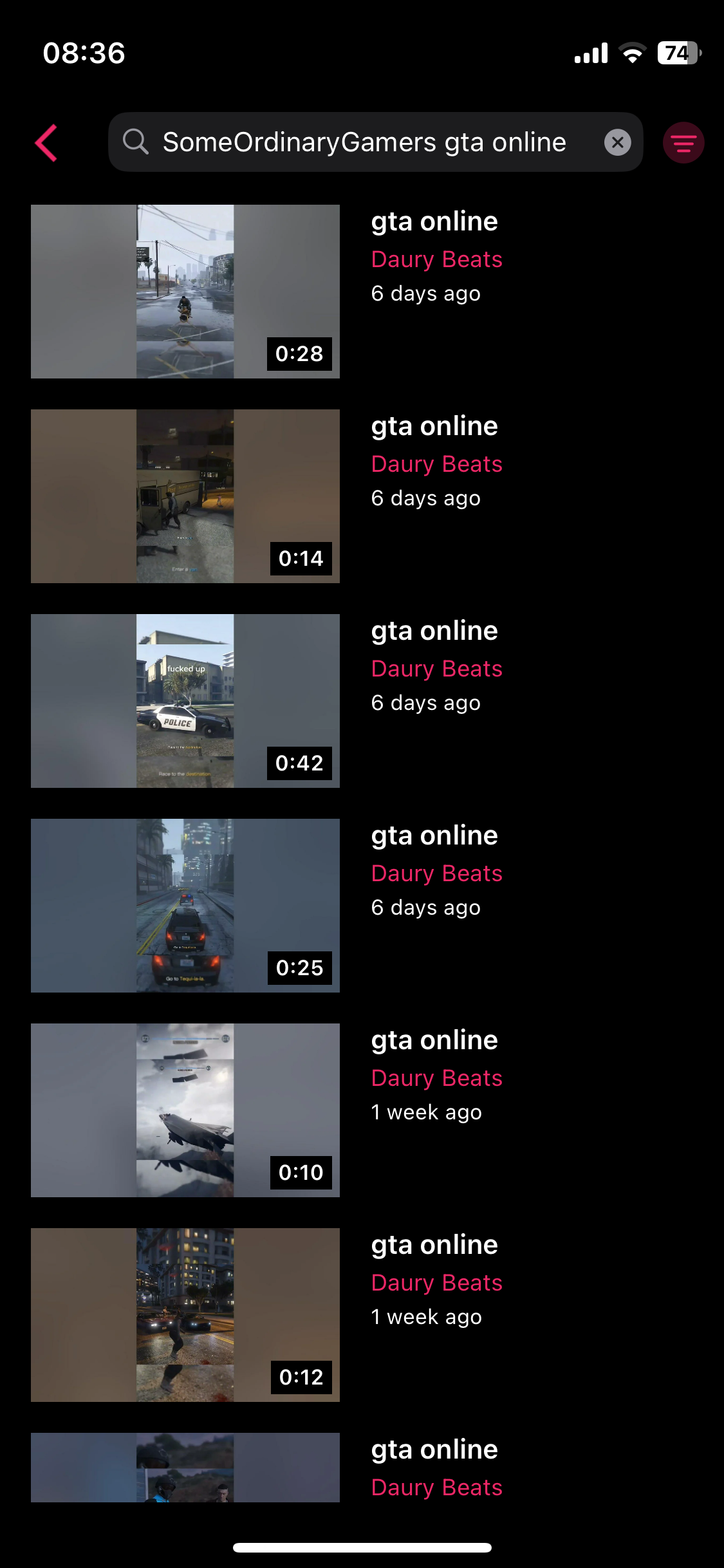 example of searching for SomeOrdinaryGamers GTA Online video, but showing random videos, assuming Odysee is trying its best but fails to fetch content of such search terms...