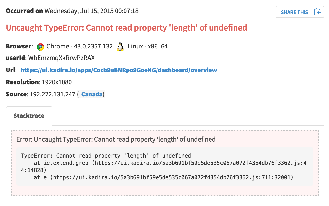 Kadira Client Side Error Tracking