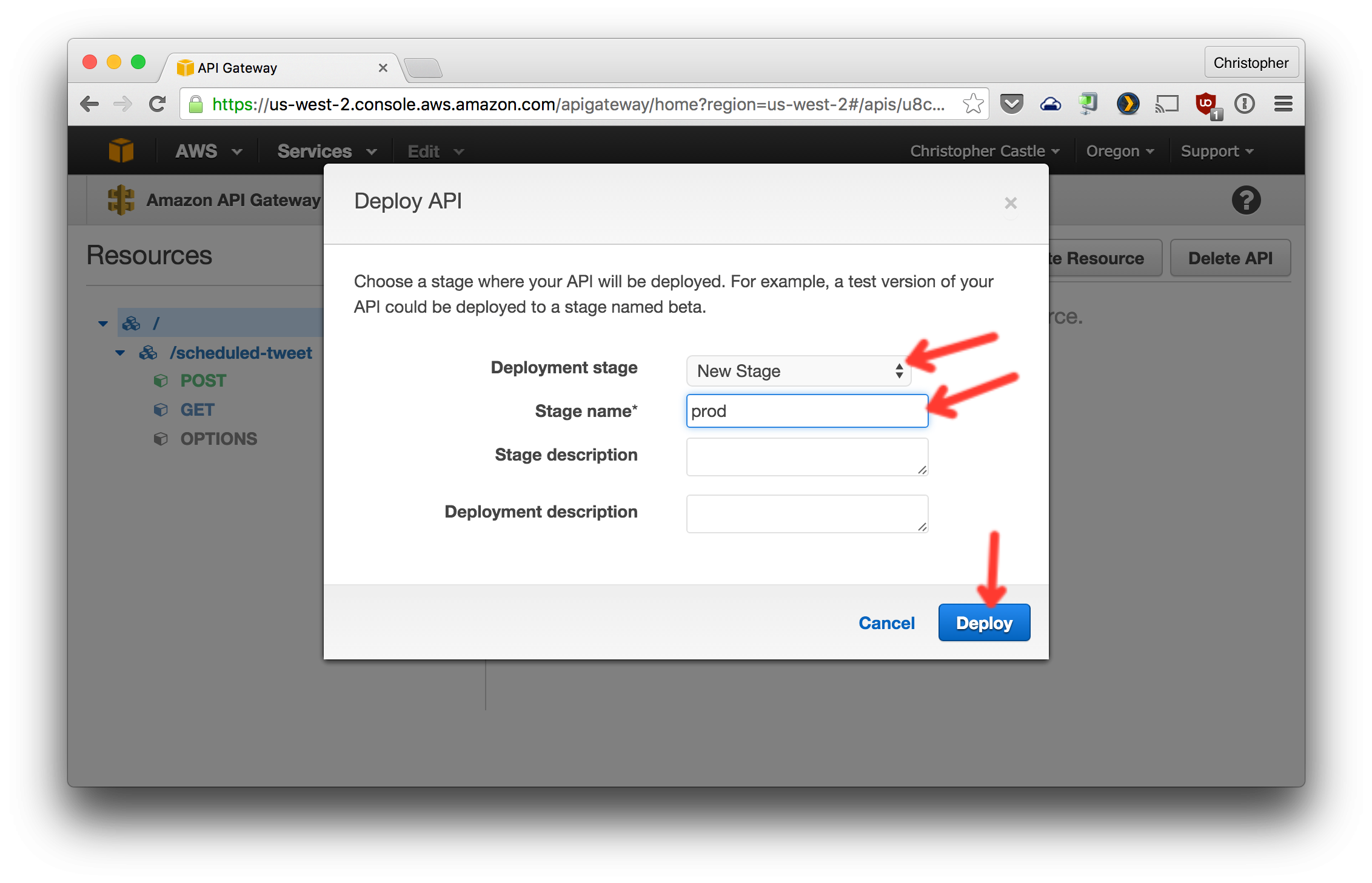 Configure deploy and create stage