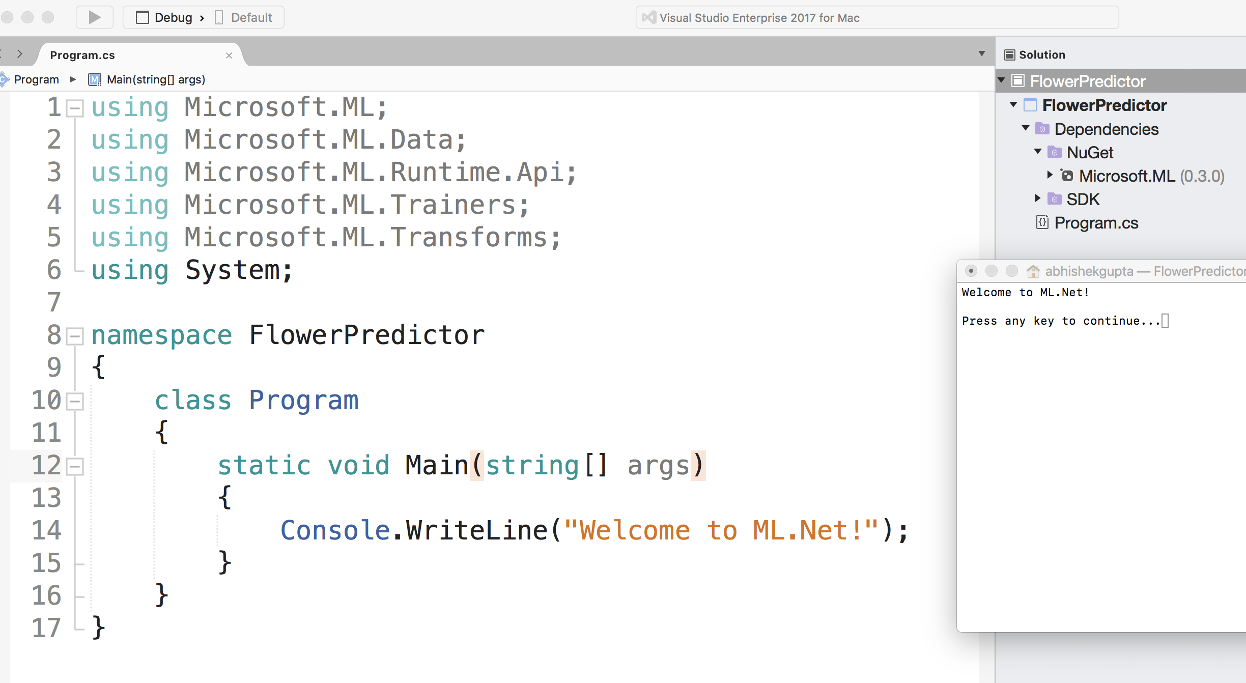 MachineLearning.Net on Visual studio for MACenter code here